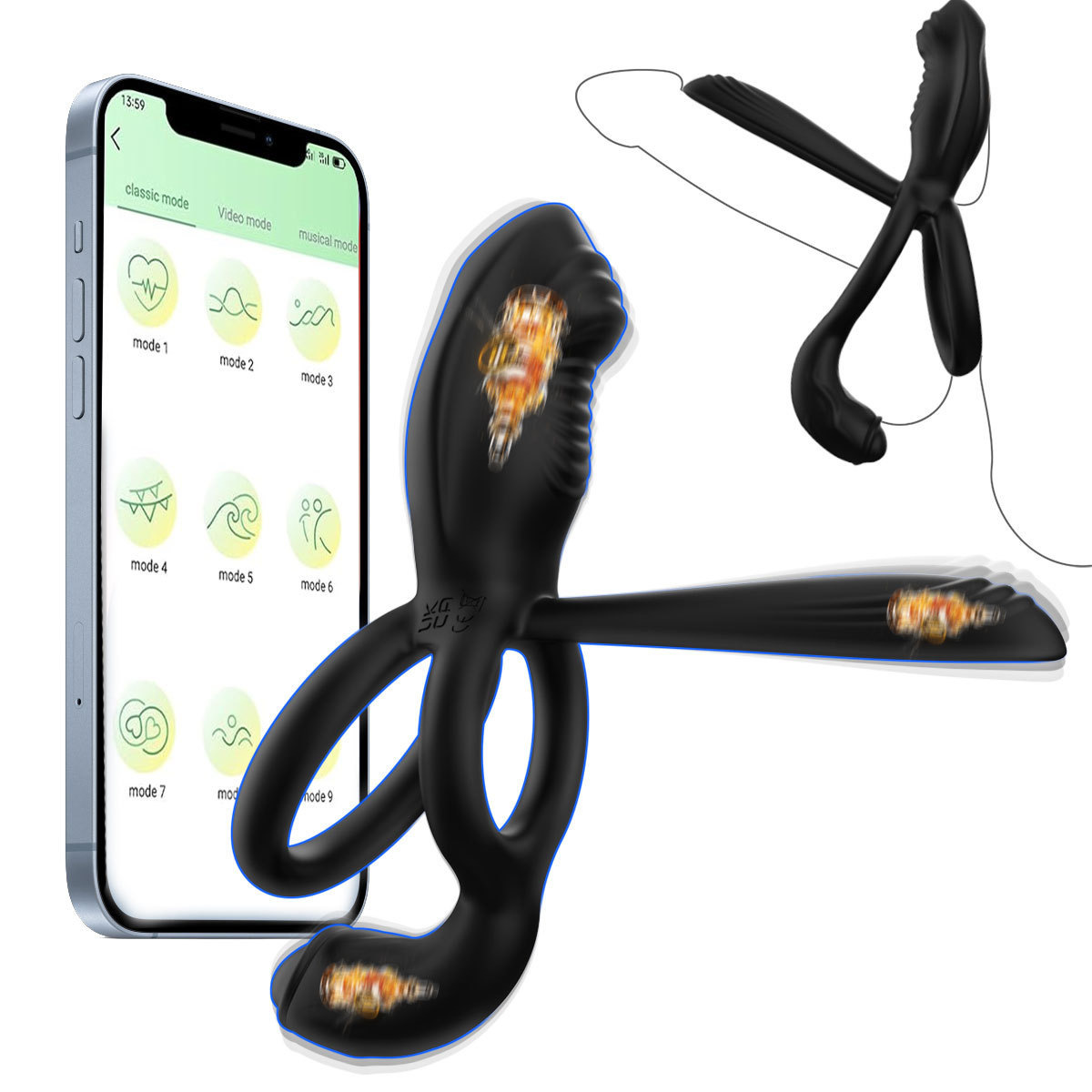 App-Controlled Vibrating Lock Ring with Remote, Dual Rings, Liquid Silicone, Prostate Toy — detail image 8