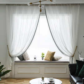 现代简约半遮光白纱阳台纱隔断透光不透人纱窗帘卧室客厅白色纱帘