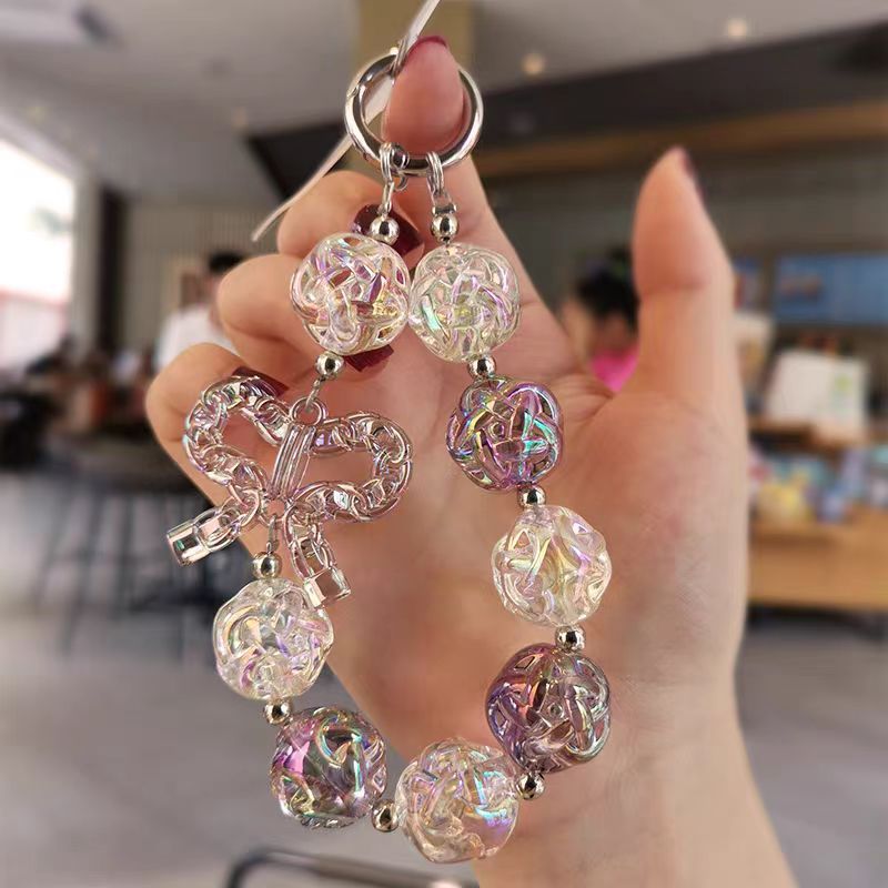 Colgante de teléfono móvil corto colgante de muñeca red rojo patrón delicado arco colgante de cuentas caja de teléfono móvil anti-perdida universal