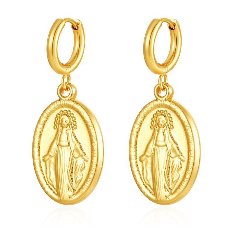 Pendientes colgantes de moda transfronteriza europea y americana, aretes redondos de acero inoxidable de todo fósforo, pendientes simples para mujer de 18K chapados al por mayor