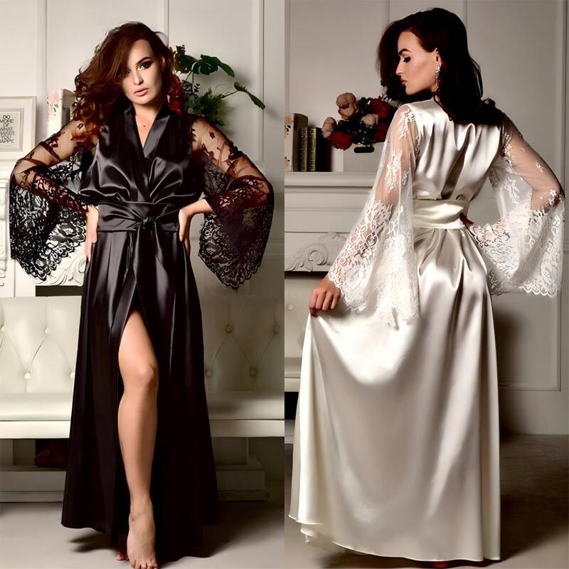 European and American Style Sexy Lingerie for Women, Imitation Ice Silk Plus-Size Nightgown, Sleepwear, Robe, Fashionable and Elegant