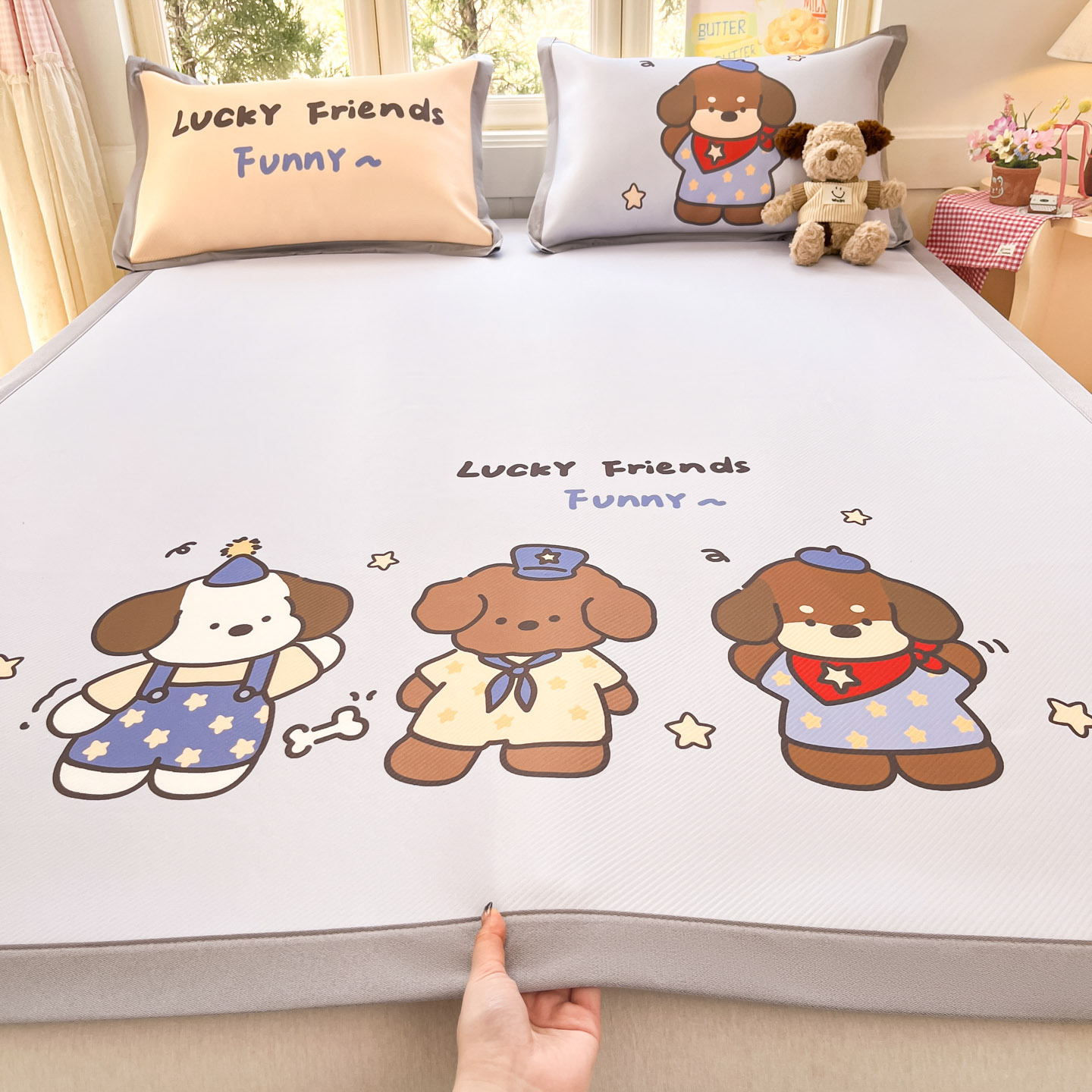 Verano A clase Hielo estofilla madre-infanto grado lavable máquina sensación de frijoles aire acondicionado suave estofilla dormitorio estofilla de tres piezas