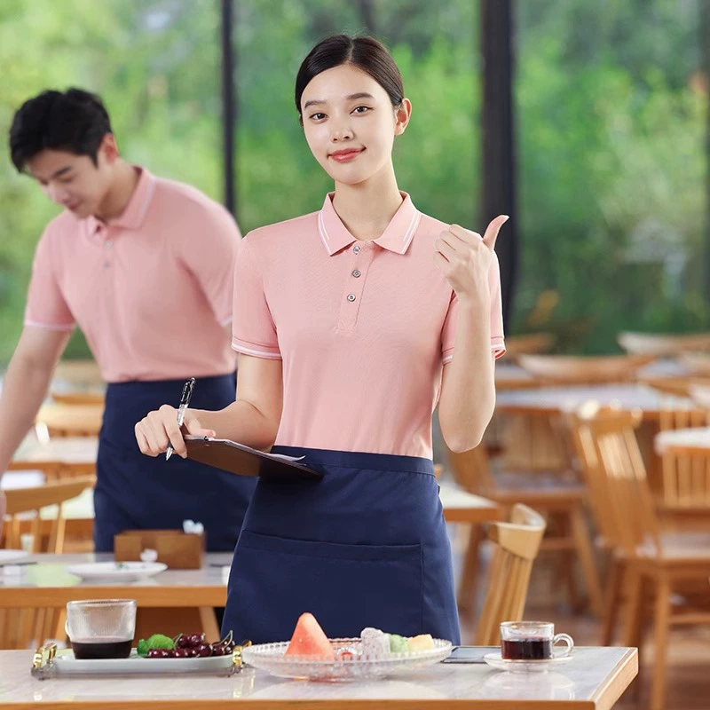 Летняя рабочая одежда официанта ресторана с короткими рукавами, женская рабочая одежда для отеля, горячего горшка, барбекю, пекарни, стойки регистрации, сотрудника