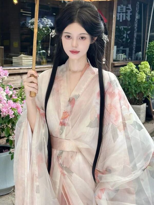 新款魏晋汉服古风古装大袖新款长衫双层仙气交领直裾广袖清冷全套|undefined