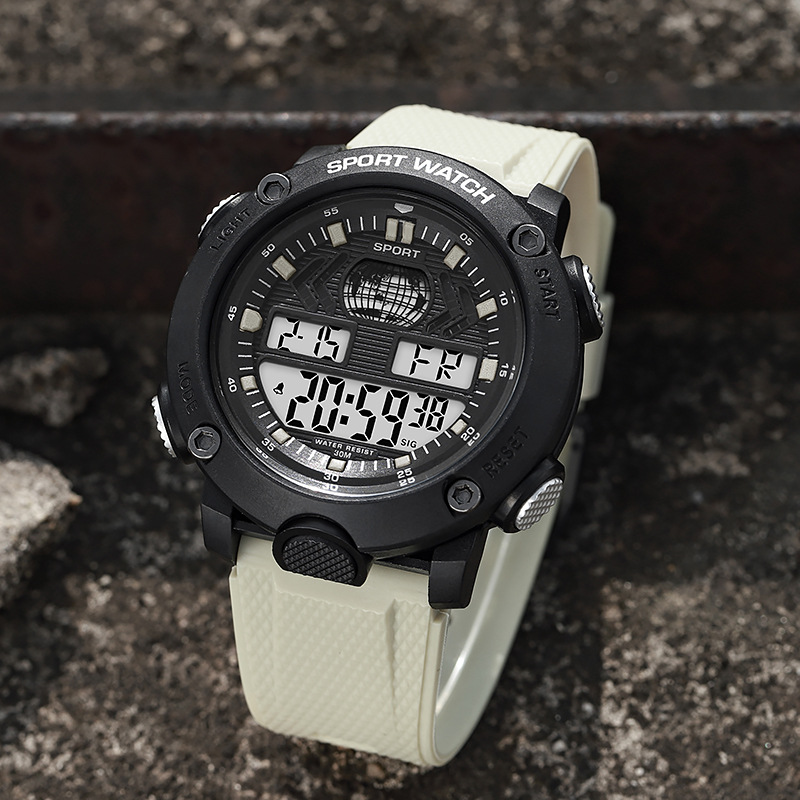 Trendy Contrasting Color Large Dial Electronic Watch, Waterproof Luminous Multi-Functional Outdoor Sports Watch, Student Watch Wholesale