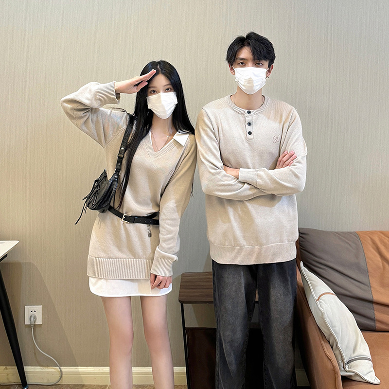 프랑스 커플 의류 올매치 달콤한 한국 스타일 수직 칼라 디자인 느낌 1 원피스 치마 타이트 허리 슬림 스웨터 원피스