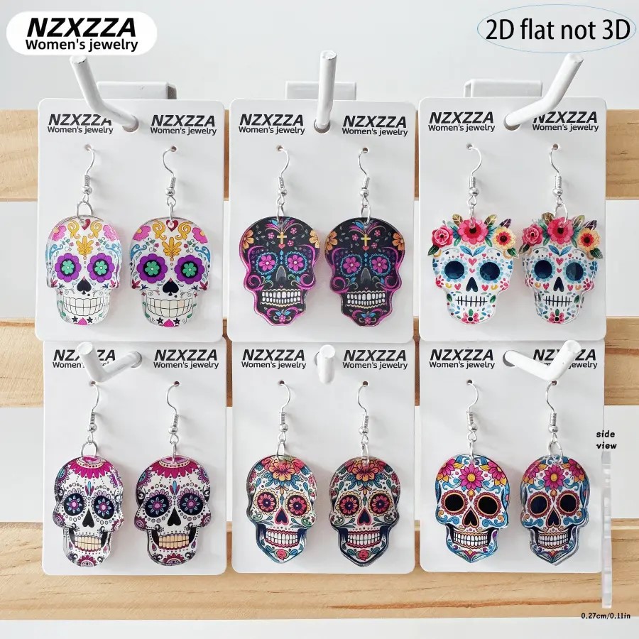 NEWEI Horror Style Halloween Skull Earrings Pendant Acrylic Decoration Gift for Women and Girls Holiday Accessories