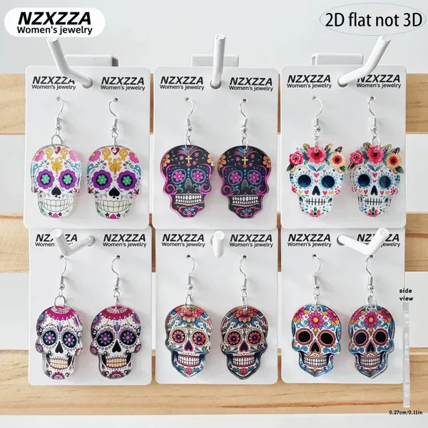 NEWEI Horror Style Halloween Skull Earrings Pendant Acrylic Decoration Gift for Women and Girls Holiday Accessories