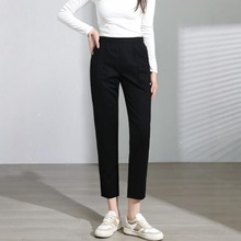 女装黑色工作裤 弹力全松紧系绳物业家政阿姨保洁裤 宽松直筒