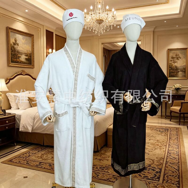 Custom Hotel SPA Spa Coral Fleece Bathrobe High-end Bathrobe Embroidered Great Wall Lattice Black Bathrobe Support Foreign Trade Custom Hotel SPA Spa Coral Fleece Bathrobe High-end Bathrobe Embroidered Great Wall Lattice Black Bathrobe Support Foreign Trade