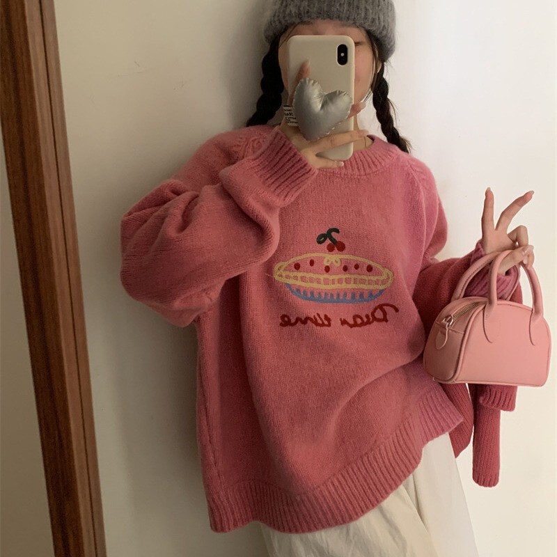 Sweater Women's Autumn and Winter Round Neck Cake Jacquard Pullover Korean Style Dongdaemun Fashion Loose Casual Long-Sleeved Knitted Top Sweater Women's Autumn and Winter Round Neck Cake Jacquard Pullover Korean Style Dongdaemun Fashion Loose Casual Long-Sleeved Knitted Top