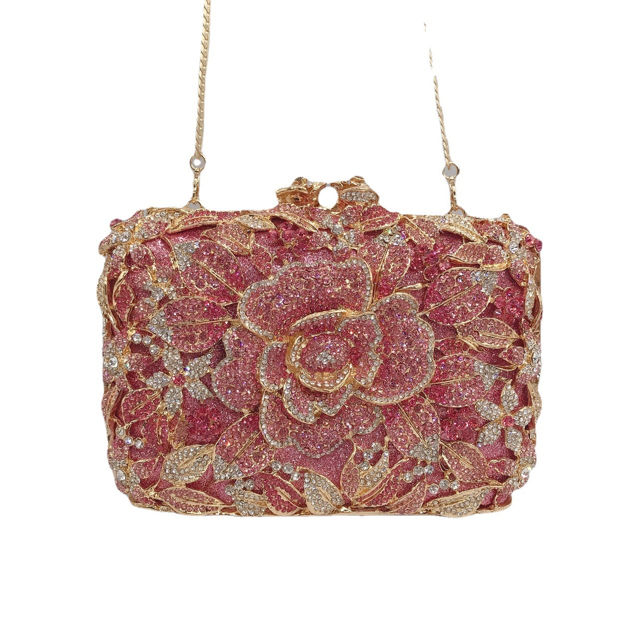 Selección estricta de diamantes transfronterizos bolsas de cena rosa pastel hueco bolsas de mujer bolsas de diamantes llenas bolsas de mano bolsas de vestido