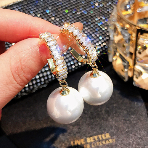Korean temperament pearl earrings ins simple zircon earrings S925 silver needle high-end internet celebrity earrings for women