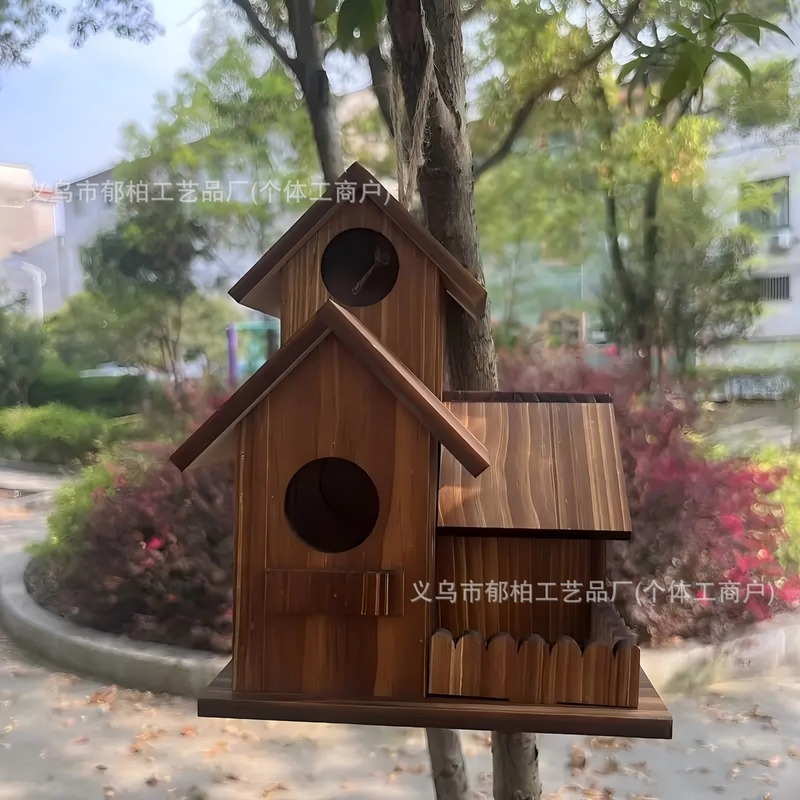 デザイン無垢材鳥の巣 3 ルーム屋外吊り木の餌箱ペット繁殖木製ハウス木製装飾ペンダント|undefined