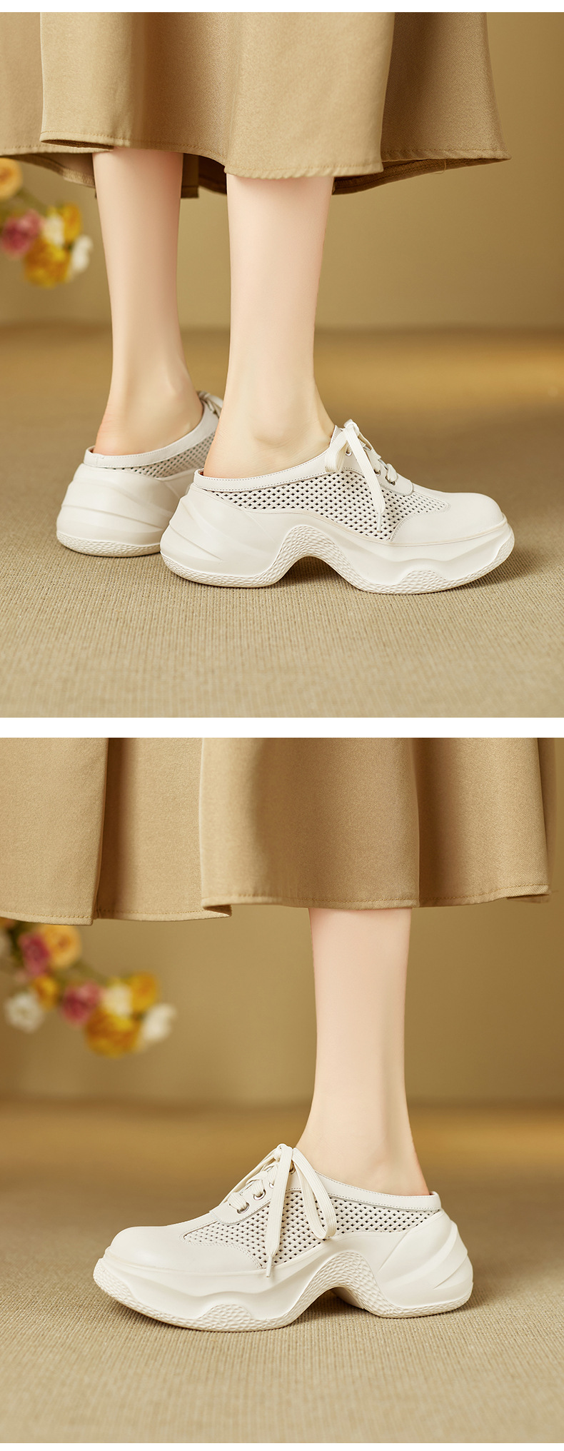 Dép sandal nữ quai chữ V đế bánh mì cao 5 cm, mũi trùm kín, phong cách casual — màu trắng ngà chi tiết 5