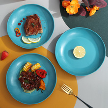 墨綠圓盤子家用創意個性旋紋盤圓盤甜點西餐盤沙拉盤水果盤牛排盤