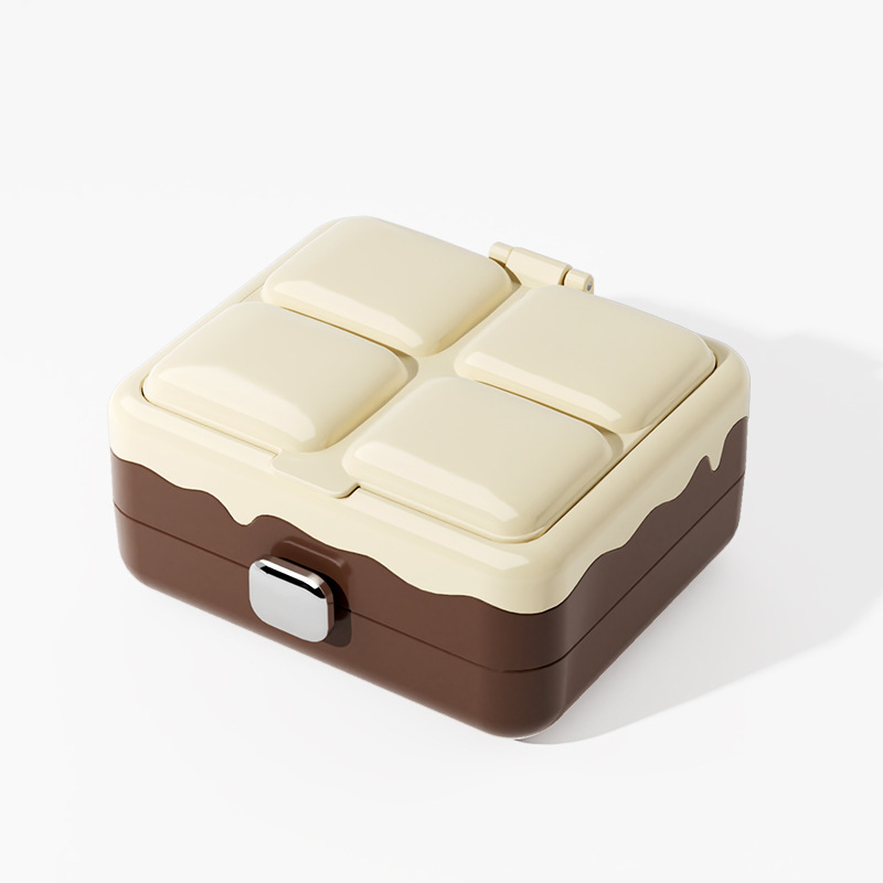 Caja de almacenamiento de joyas con espejo de maquillaje pernos de orejas anillo de almacenamiento portátil exquisita mini caja de joyas multicapa para el hogar