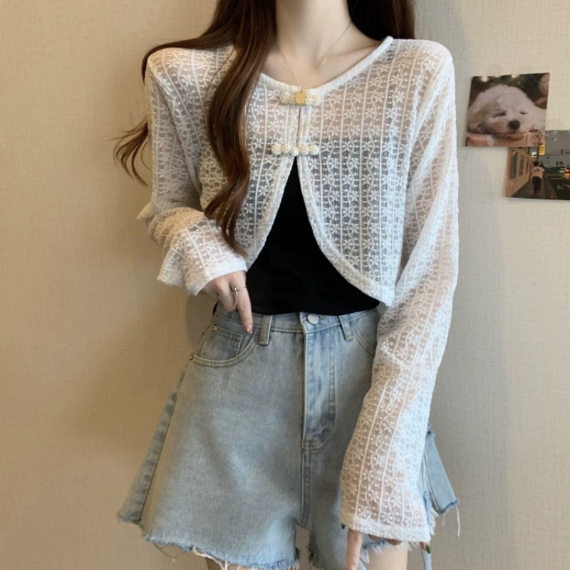 Лет cardigan, тонкая солнцезащитная одежда, с коротким рукавом, накидка, куртка