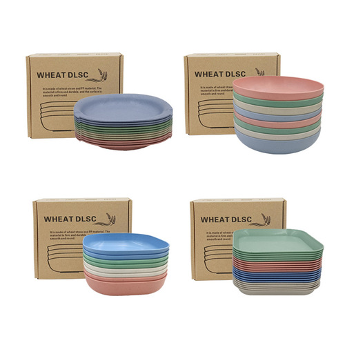 Cross-border hot sale Wheat straw multi-specification portable tableware set fruit and vegetable candy snack plate spit bone plate