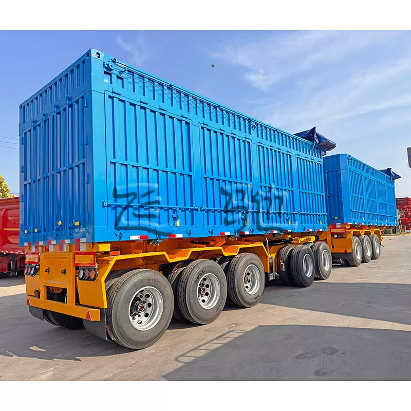 跨境出口侧翻自卸全挂车重型箱式侧翻半挂车8轴拖杆式全挂车