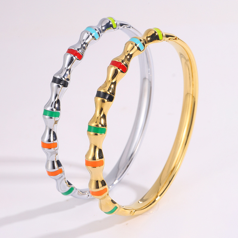 Brazalete de acero de titanio personalidad de goteo de agua de bambú colorido goteo de aceite brazalete de nicho diseño de pareja joyas de brazalete