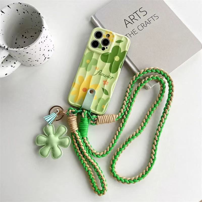 Flores verdes frescas de verano para iphone15 tejido diagonal 16ProMax funda para teléfono 13 Apple 14 mujer