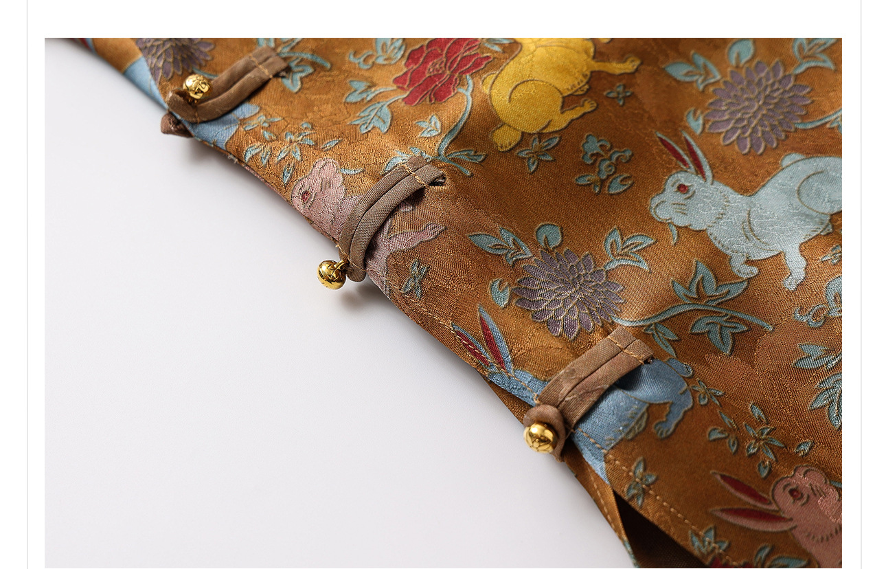 Đầm suông midi chữ A vải rayon thêu hoa cách tân cổ điển Trung Quốc — Màu đỏ san hô, Màu caramel chi tiết 41