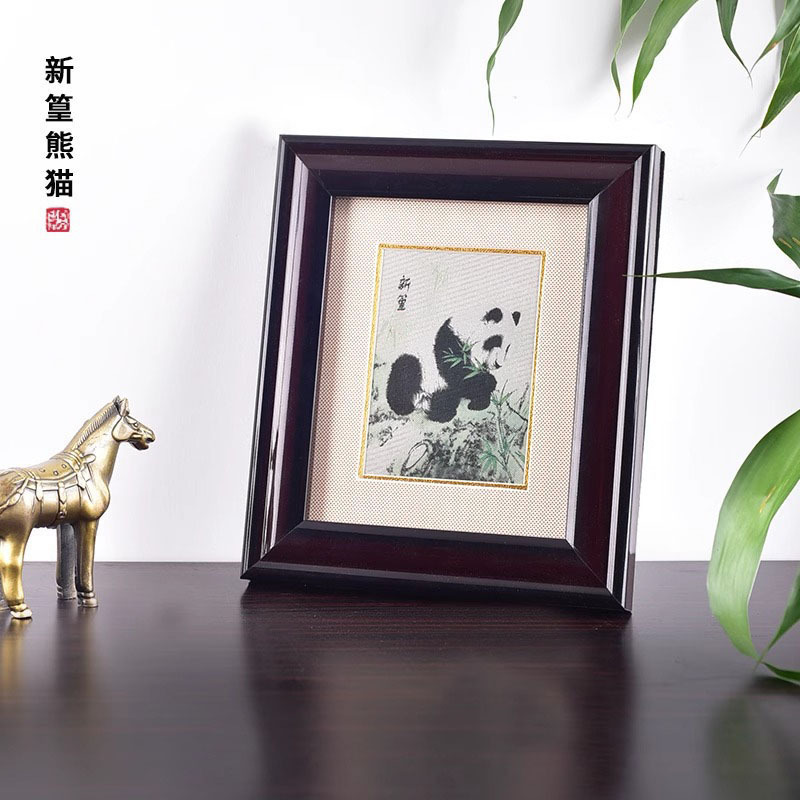 织锦工艺品熊猫框画摆件成都新中式客厅书房装饰出国送老外礼物|undefined