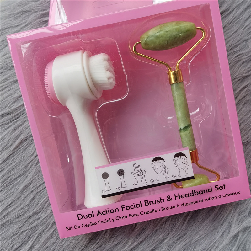 Cross-border facial brush jade roller massage rod massager push face beauty device eye face jade push combination set 