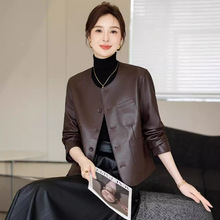 2025新款海宁真皮皮衣女短款头层山羊皮时尚圆领休闲外套春秋