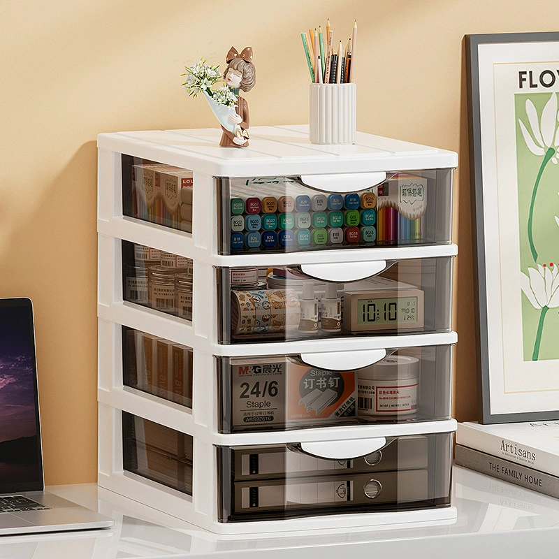 Multi-Layer Transparent Drawer Storage Cabinet, Desk File Organizer, Holds A4, 2–6 Layers