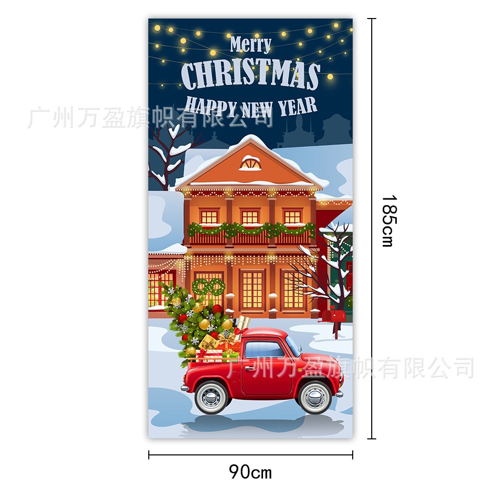 2025 nuevos productos de navidad cortina de bandera Santa Claus para ver la hoja de regalo decoración de tela colgante Bandera de bienvenida de Navidad