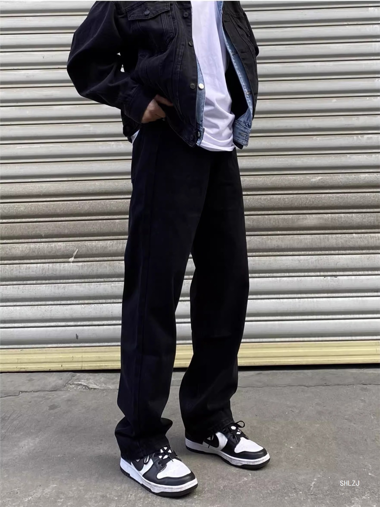 Men's High Street Loose Fit Black Jeans Versatile White Wide Leg Pants Retro Slimming Straight Leg Casual Long Trousers_mkmklike.com