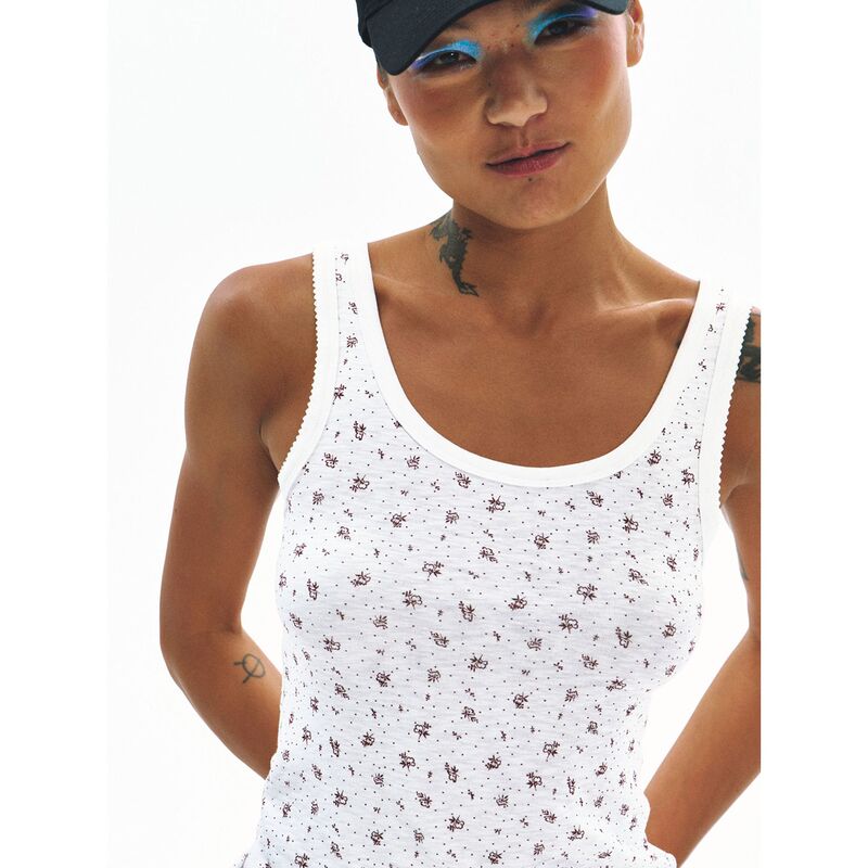 【Time Label Black】New Casual Layered Stretchy Retro Printed Short Slim-Fit Tank Top for Women V60882