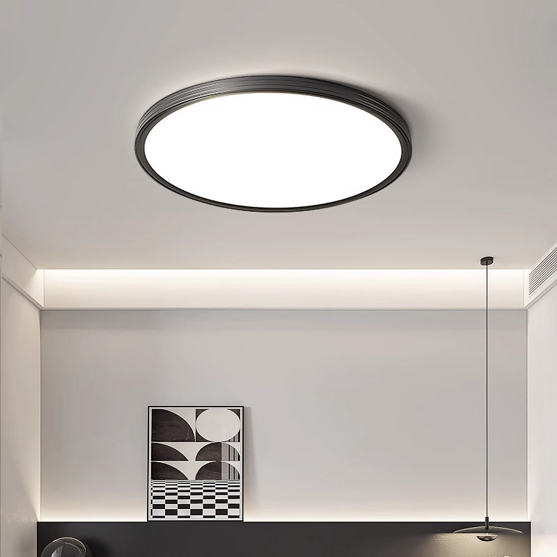 Luz de techo, lámpara de sala de estar, lámpara principal de espectro completo, protección de ojos, lámpara de dormitorio moderna simple sin hendiduras, lámpara negra Zhongshan