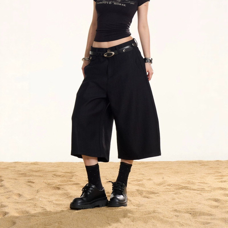 American retro textured striped pleated casual trousers for women, spring and autumn, loose-fitting, drapey, wide-leg, high-end cropped pants