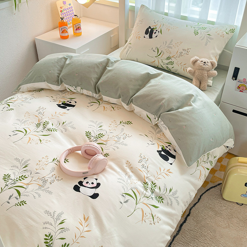 Ropa de cama de dormitorio de estudiantes universitarios de tres piezas de algodón, sábana de algodón, funda de edredón, sábana, cama, traje de cuatro piezas, verano