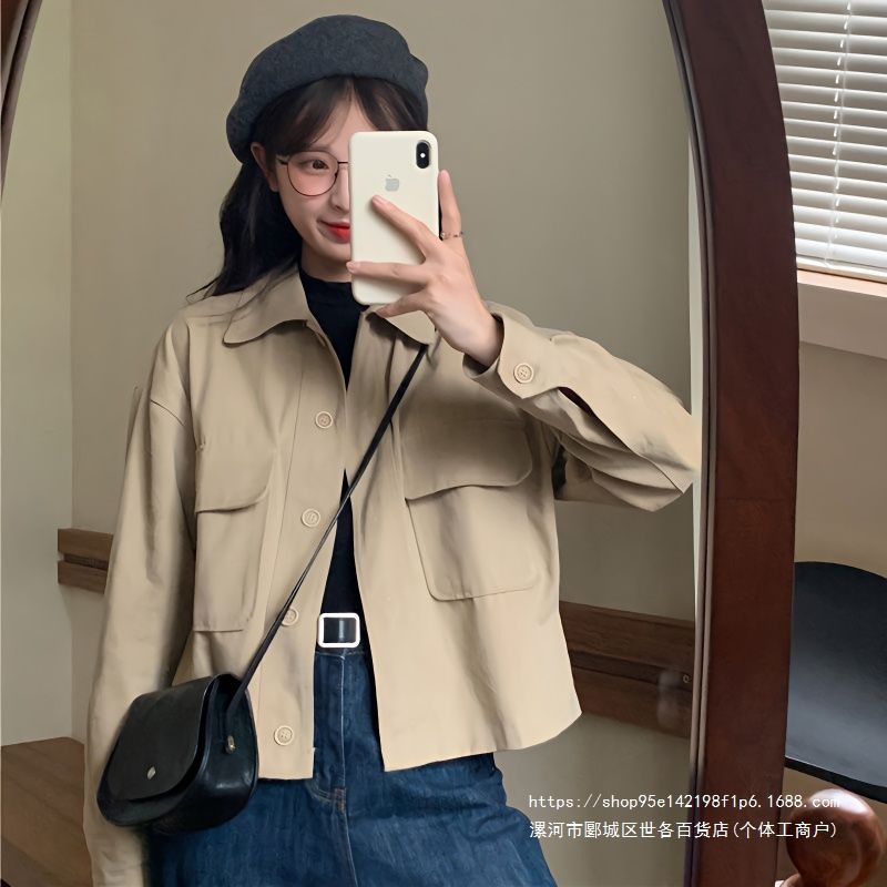 Women's long-sleeved workwear jacket, thin style, new spring Korean style student casual jacket, loose and versatile short top