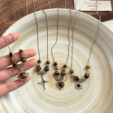 入冬氛围~复古爱心虎眼石毛衣链女款小众高级感项链秋冬吊坠配饰