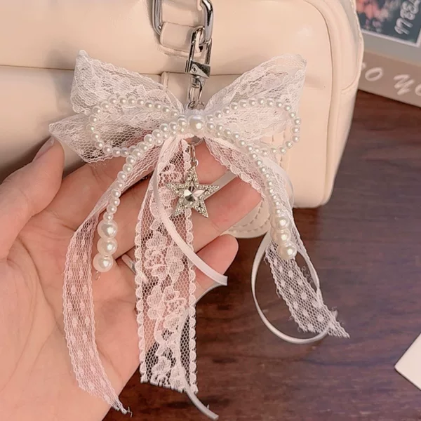 Cross-border Valentine's Day Ins Girl Lace Bow Star Ballet Ribbon White Ribbon Keychain Bag Accessories