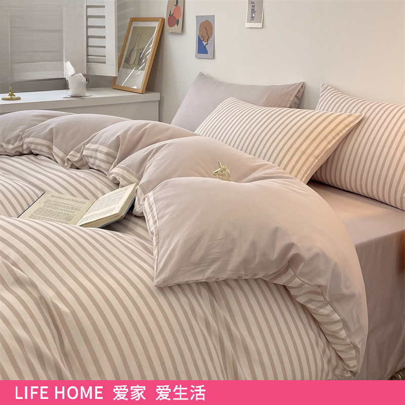 Cotton Bed Four-Piece Set for Student Dormitory, Cotton Bed Sheetss, Fitted Bed Sheetss, Universal Quilt Cover, Pillowcase, Bed Set for All Seasons