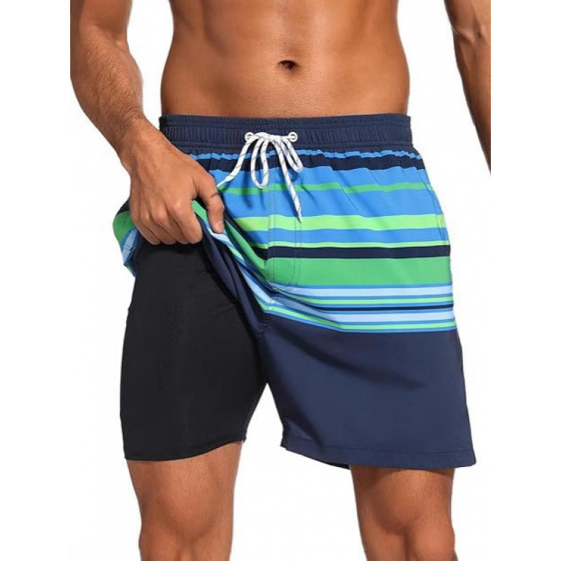 Cross-Border Foreign Trade Men's Beach Shorts Quick-Drying Double-Layer Swimming Trunks Printed Casual Sports Shorts Cross-Border Foreign Trade Men's Beach Shorts Quick-Drying Double-Layer Swimming Trunks Printed Casual Sports Shorts