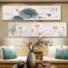 New Chinese-style study room tea room decoration painting living room bedroom model room inn hanging painting sofa background wall hotel mural