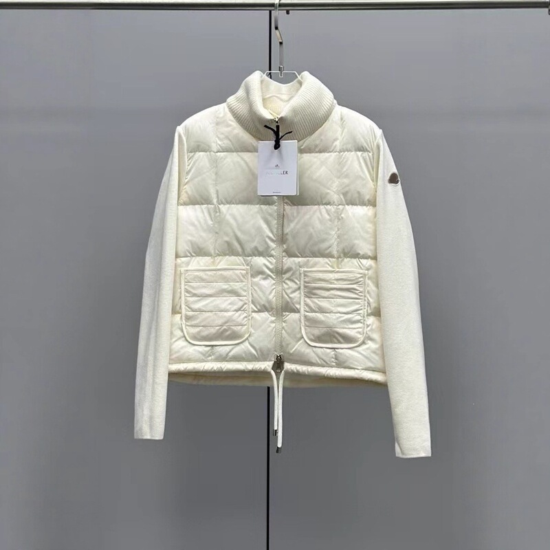 2025 new M brand lightweight women's jacket with drawstring, wool knit patchwork, slim fit, stand-up collar, and thickened down filling 2025 new M brand lightweight women's jacket with drawstring, wool knit patchwork, slim fit, stand-up collar, and thickened down filling