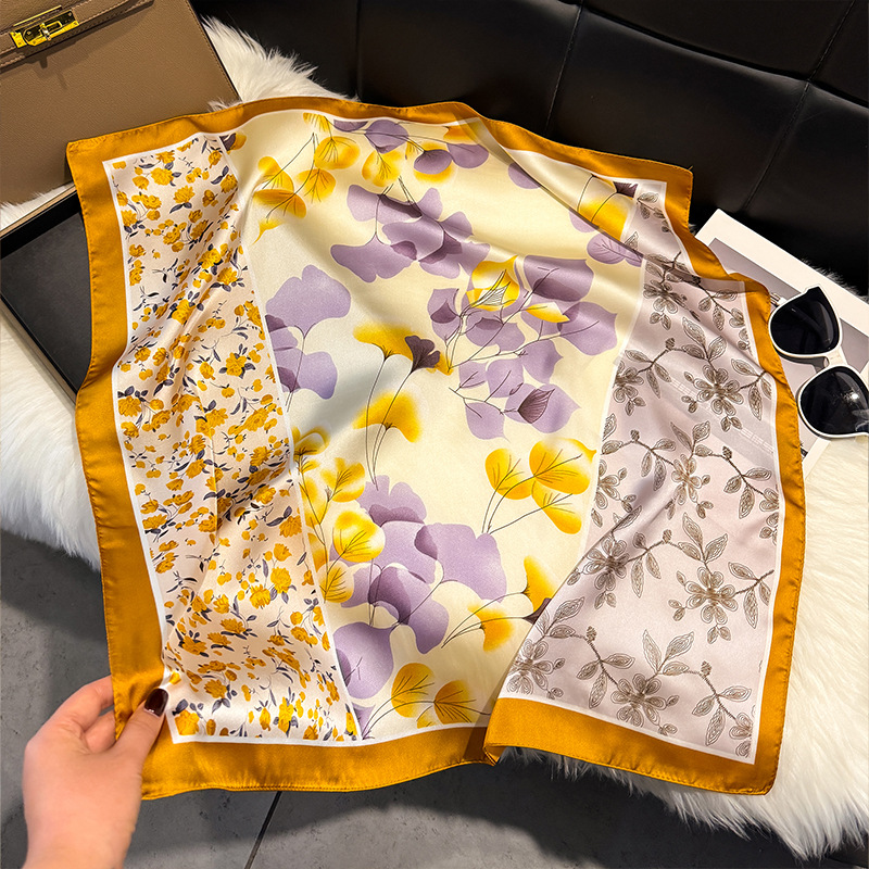 Women's French Style Light Luxury Floral Print Small Square Scarf Imitation Silk Headscarf Elegant Neck Warmer For Spring And Summer_voghion.com