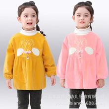 女宝宝春秋冬款灯芯绒长袖罩衣儿童护衣防水防脏吃饭衣倒褂画画衣