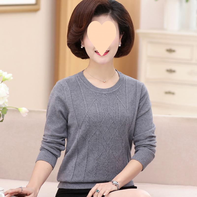 中老年秋款女裝長袖套頭薄款針織衫純色毛衣媽媽裝打底衫