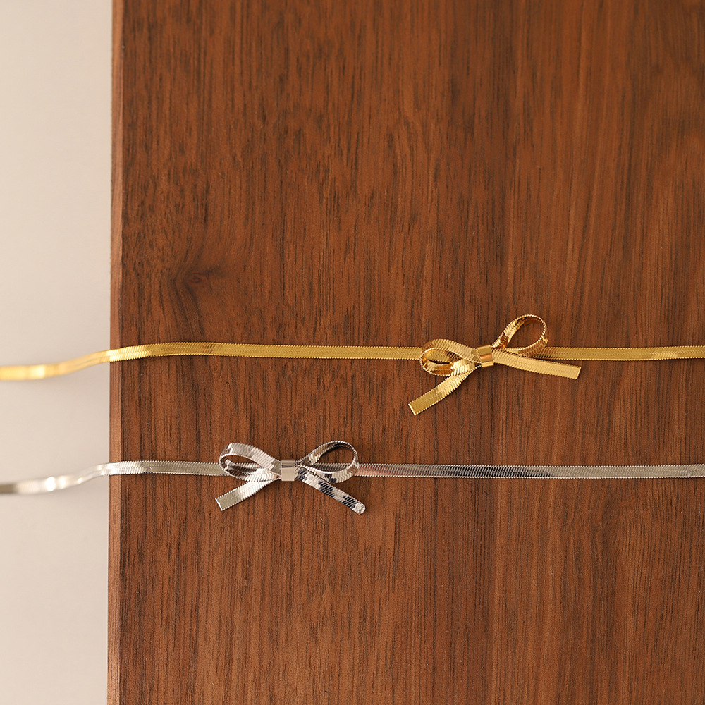6g Weight PVD Coated Gold Plating Process Real Gold Plated Plating Material PVD Coated Real Gold Plated 18K Gold Solid Color Bow Knot 304 Stainless Steel IG Style Simple Style Waterproof Non Tarnish 304 Stainless Steel Choker