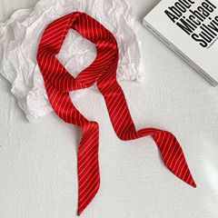 丝巾长条红色条纹时尚护颈领巾头巾蝴蝶结发带编发绑包飘带系腰带