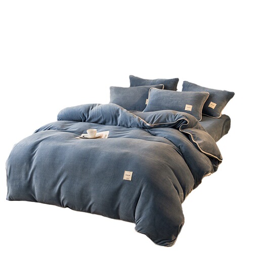 Milk velvet four-piece solid color simple warm and thickened anti-static coral velvet quilt cover milk velvet three-piece set wholesale
